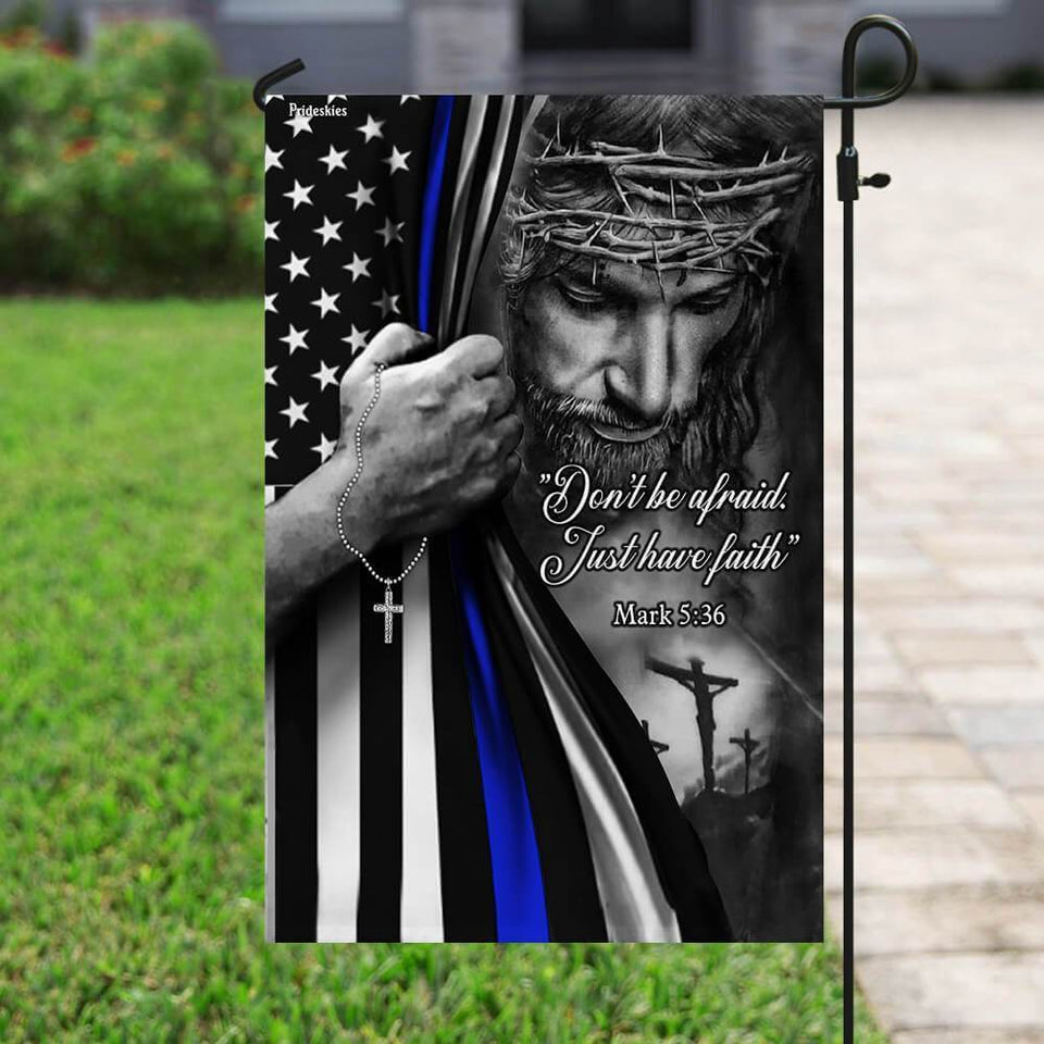 Jesus Christian Thin Blue Line Flag | Garden Flag | Double Sided House Flag