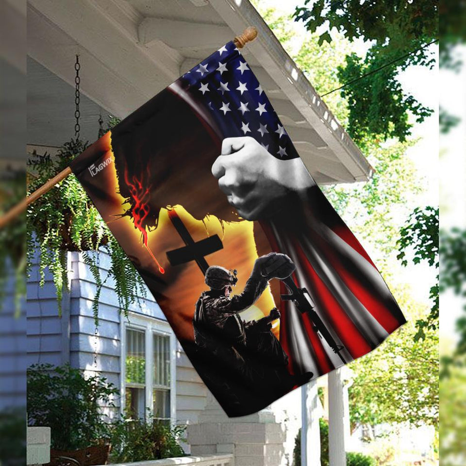 Jesus Christian Veteran American Flag | Garden Flag | Double Sided House Flag