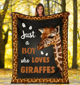 Fleece Blanket Just A Boy Who Loves Giraffes Fleece Blanket Print 3D, Unisex, Kid, Adult - Love Mine Gifts
