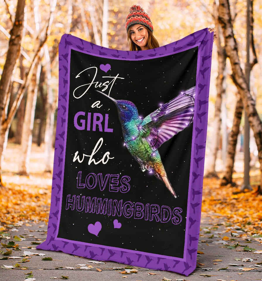 Fleece Blanket Just A Girl Who Love Hummingbird Personalized Custom Name Date Fleece Blanket Print 3D, Unisex, Kid, Adult - Love Mine Gifts