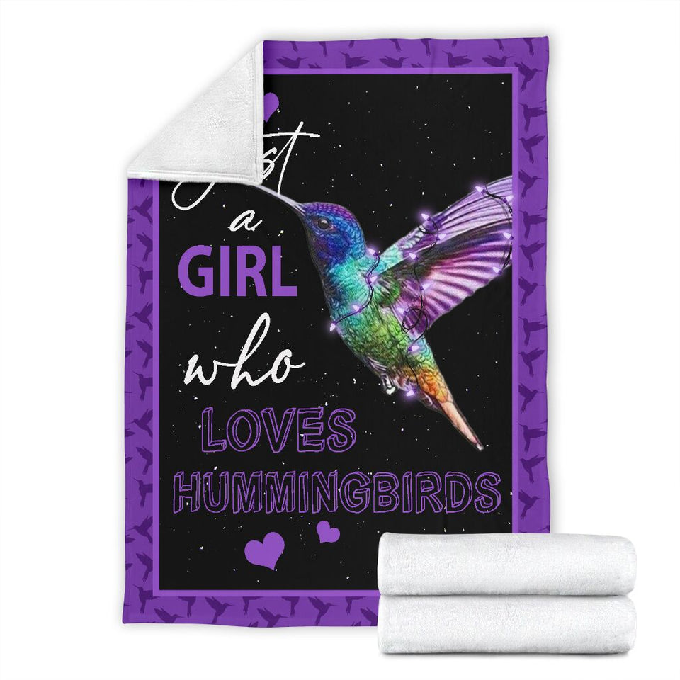 Fleece Blanket Just A Girl Who Love Hummingbird Personalized Custom Name Date Fleece Blanket Print 3D, Unisex, Kid, Adult - Love Mine Gifts
