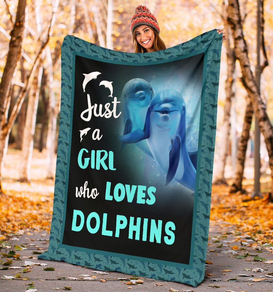 Fleece Blanket Just A Girl Who Loves Dolphins Fleece Blanket Print 3D, Unisex, Kid, Adult - Love Mine Gifts
