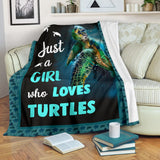 Fleece Blanket Just A Girl Who Loves Turtles Fleece Blanket Print 3D, Unisex, Kid, Adult - Love Mine Gifts