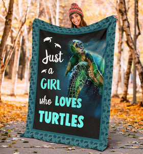 Fleece Blanket Just A Girl Who Loves Turtles Fleece Blanket Print 3D, Unisex, Kid, Adult - Love Mine Gifts