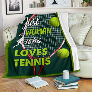 Fleece Blanket Just A Woman Who Loves Tennis Fleece Blanket Print 3D, Unisex, Kid, Adult - Love Mine Gifts
