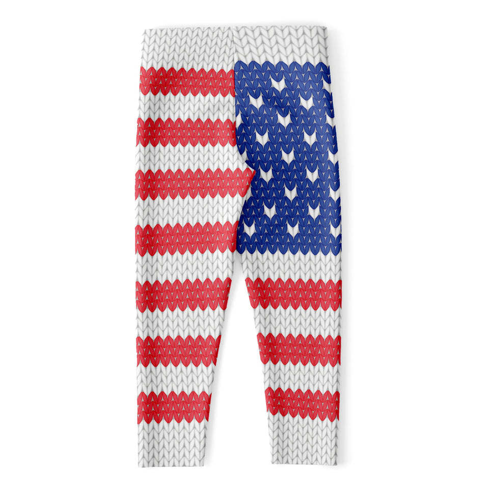 Knitted American Flag Print Women's Capri Leggings