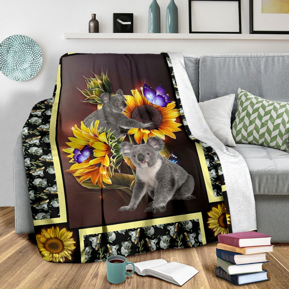 Fleece Blanket Koala Dark Sunflower Personalized Custom Name Date Fleece Blanket Print 3D, Unisex, Kid, Adult - Love Mine Gifts