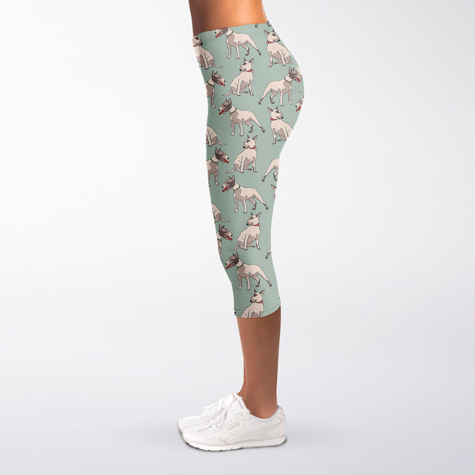 Laurel Green Bull Terrier Pattern Print Women's Capri Leggings