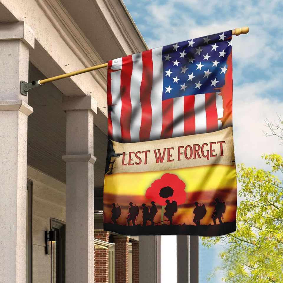 Lest We Forget Remember Memorial Day Veterans Day Flag | Garden Flag | Double Sided House Flag