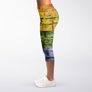 LGBT Pride Rainbow Brick Wall Print Women's Capri Leggings