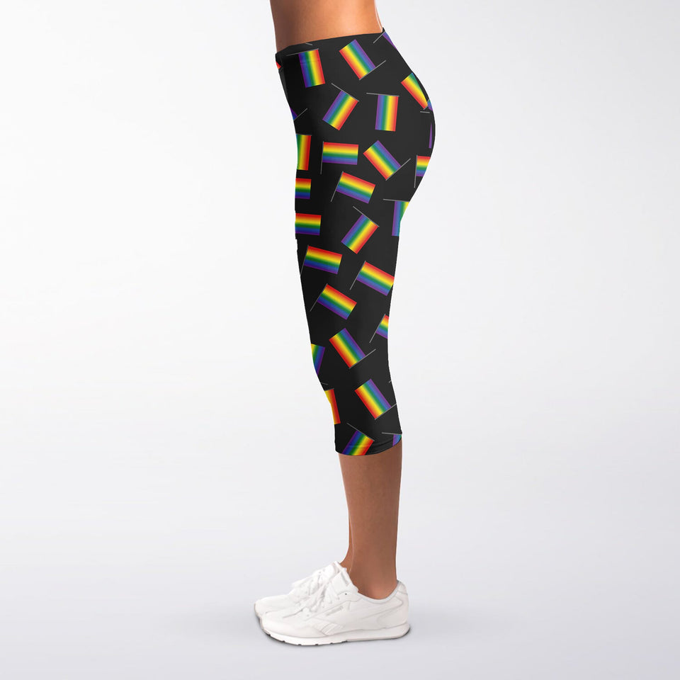 LGBT Pride Rainbow Flag Pattern Print Women's Capri Leggings
