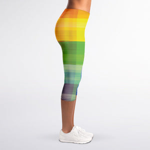 LGBT Pride Rainbow Plaid Pattern Print Women's Capri Leggings