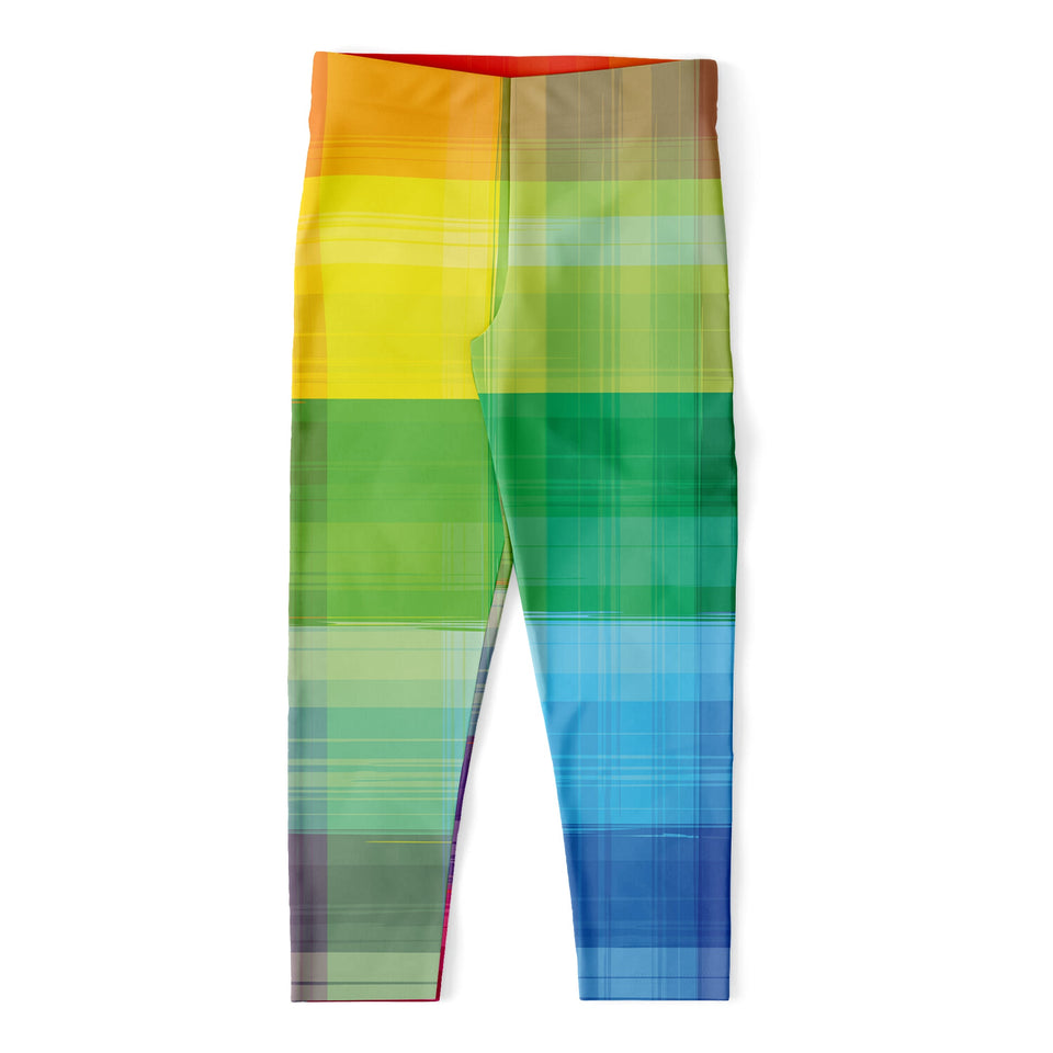 LGBT Pride Rainbow Plaid Pattern Print Women's Capri Leggings