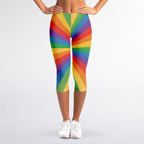 LGBT Pride Rainbow Rays Print Women's Capri Leggings