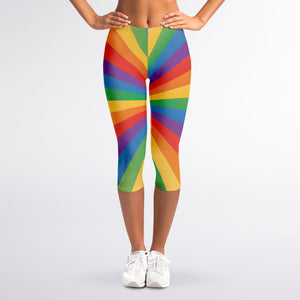 LGBT Pride Rainbow Rays Print Women's Capri Leggings