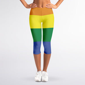 LGBT Pride Rainbow Striped Print Women's Capri Leggings