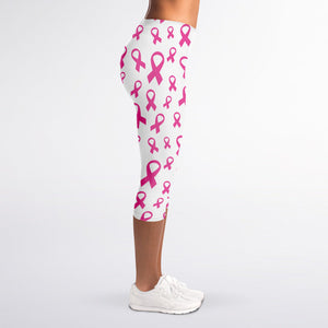 Little Breast Cancer Ribbon Print Women's Capri Leggings