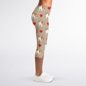 Love English Bulldog Pattern Print Women's Capri Leggings