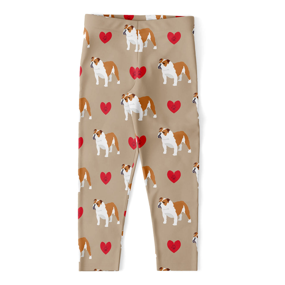 Love English Bulldog Pattern Print Women's Capri Leggings