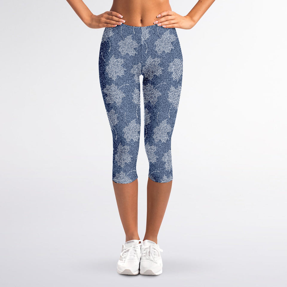 Maple Leaf Denim Jeans Pattern Print Women's Capri Leggings – Love Mine  Gifts