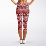 Merry Christmas Knitted Pattern Print Women's Capri Leggings