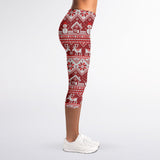 Merry Christmas Knitted Pattern Print Women's Capri Leggings