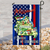 Missouri Its Where My Story Begins Flag | Garden Flag | Double Sided House Flag