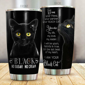 Tumbler Blingyy Cat Personalized Stainless Steel Tumbler Customize Name, Text, Number Black No Sugar Cat- V0512- Nd12 - Love Mine Gifts