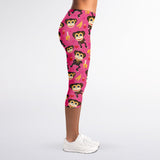 Monkey And Banana Pattern Print Women's Capri Leggings