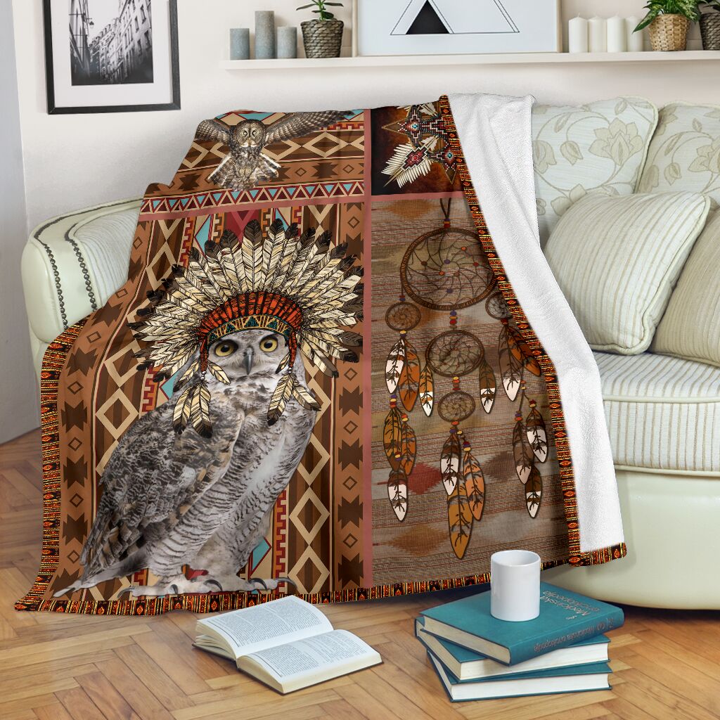 Fleece Blanket Native American Style Owl Fleece Blanket Print 3D, Unisex, Kid, Adult - Love Mine Gifts