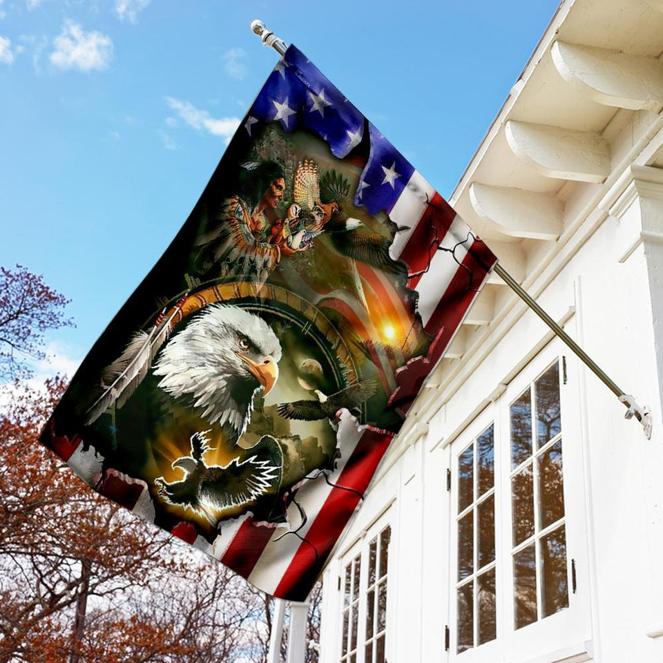 Native American American Flag | Garden Flag | Double Sided House Flag