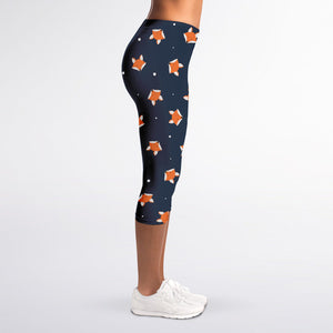 Orange Fox Pattern Print Women's Capri Leggings