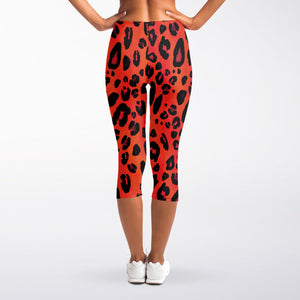 Orange Leopard Print Women's Capri Leggings