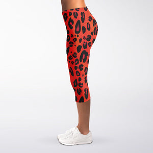 Orange Leopard Print Women's Capri Leggings