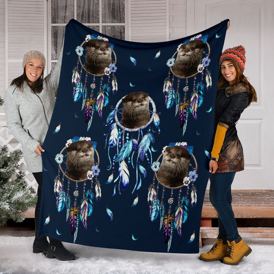 Fleece Blanket Otter Dream Catcher Personalized Custom Name Date Fleece Blanket Print 3D, Unisex, Kid, Adult - Love Mine Gifts