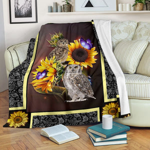 Fleece Blanket Owl Dark Sunflower Personalized Custom Name Date Fleece Blanket Print 3D, Unisex, Kid, Adult - Love Mine Gifts