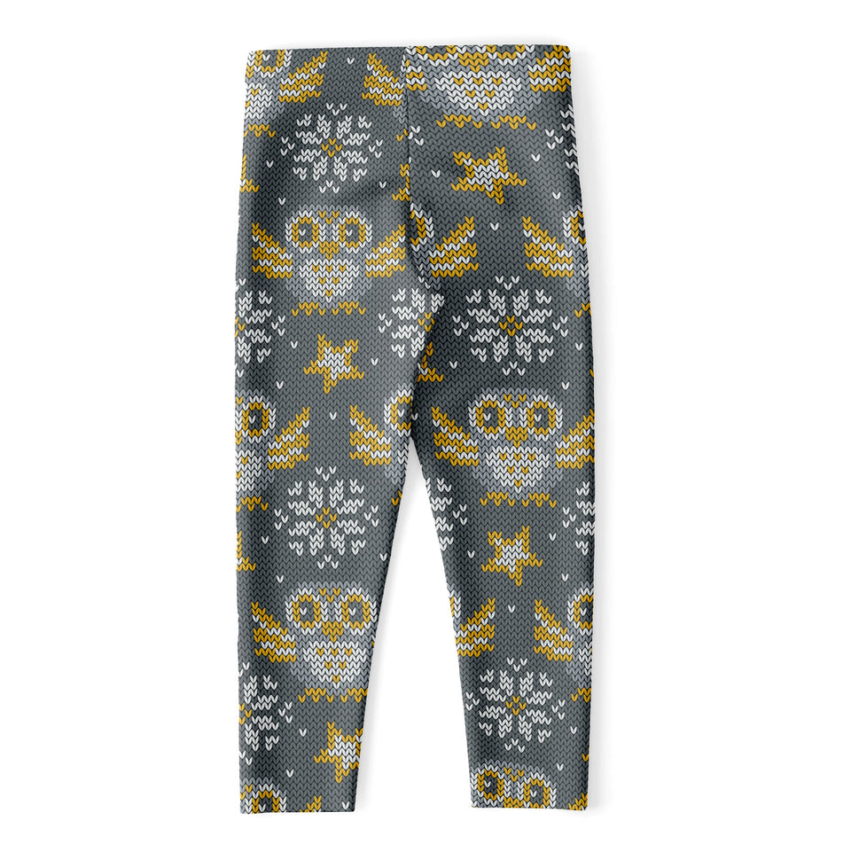 Owl Knitted Pattern Print Women's Capri Leggings