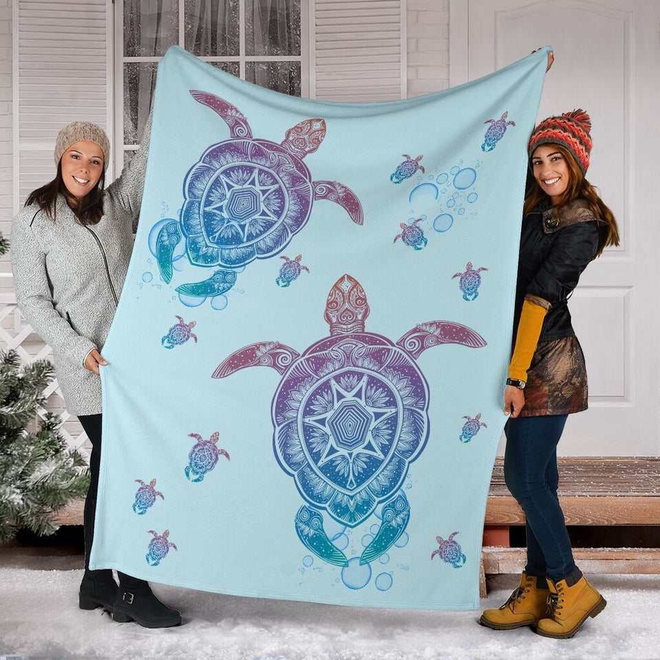 Fleece Blanket Pastel Blue Ocean Turtle Personalized Custom Name Date Fleece Blanket Print 3D, Unisex, Kid, Adult - Love Mine Gifts