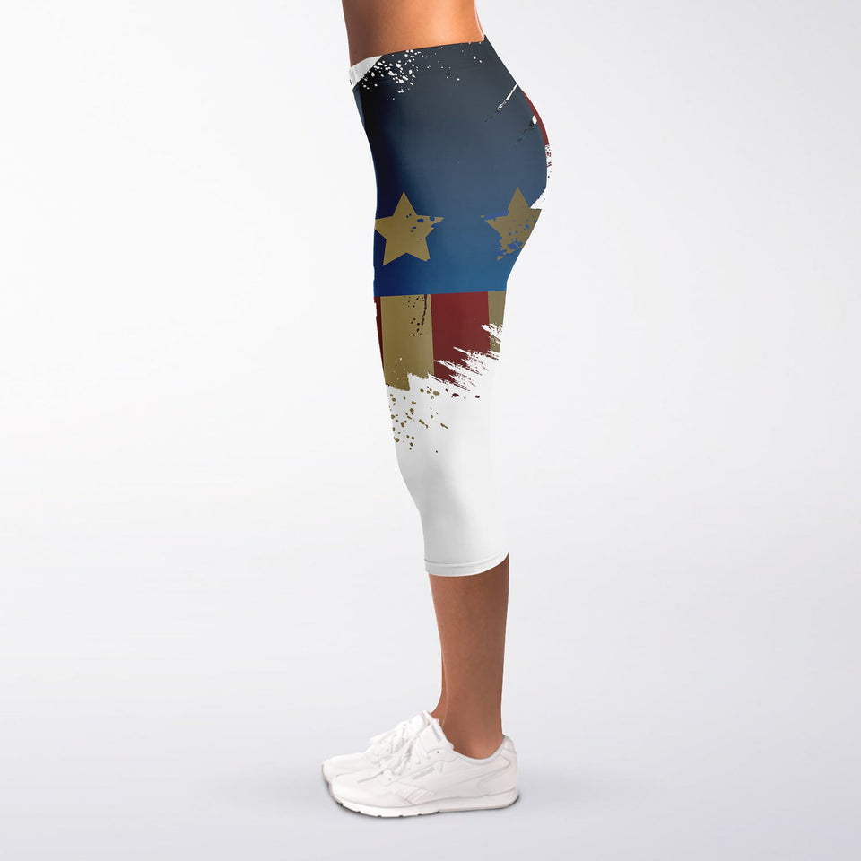 Patriotic American Eagle Print Women's Capri Leggings