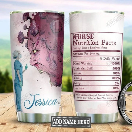 Tumbler Personalized Brave Nurse Nutrition Facts Stainless Steel Tumbler Travel Customize Name, Text, Number, Image - Love Mine Gifts
