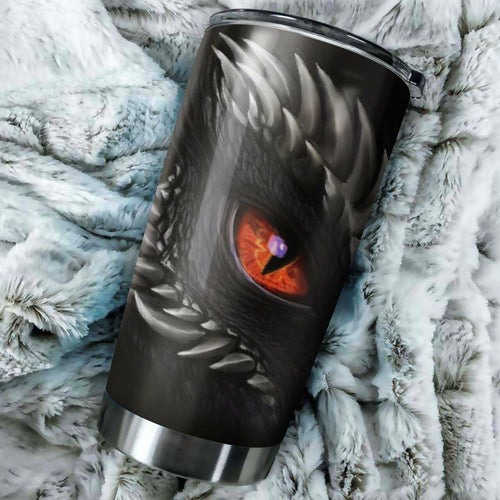 Tumbler Designed Personalized Stainless Steel Tumbler Customize Name, Text, Number - Dragon Lovers, Majestic Red Dragon Eye - Love Mine Gifts