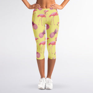 Pineapple And Flamingo Pattern Print Women's Capri Leggings