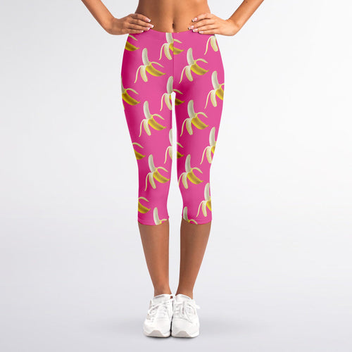 Pink Banana Pattern Print Women's Capri Leggings
