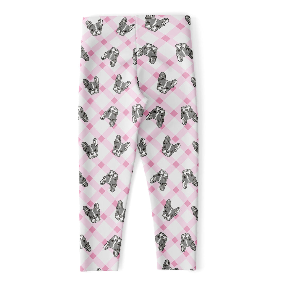 Pink Boston Terrier Plaid Print Women's Capri Leggings