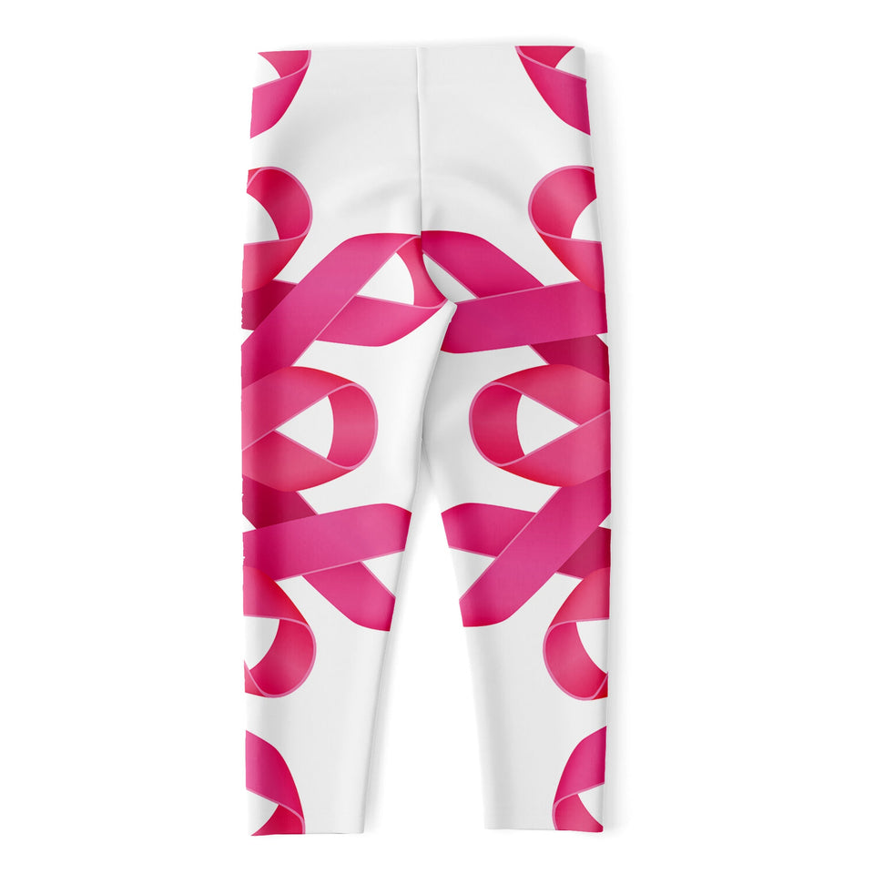 Pink Breast Cancer Ribbon Flower Print Women's Capri Leggings