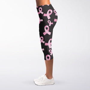 Pink Breast Cancer Ribbon Pattern Print Women's Capri Leggings