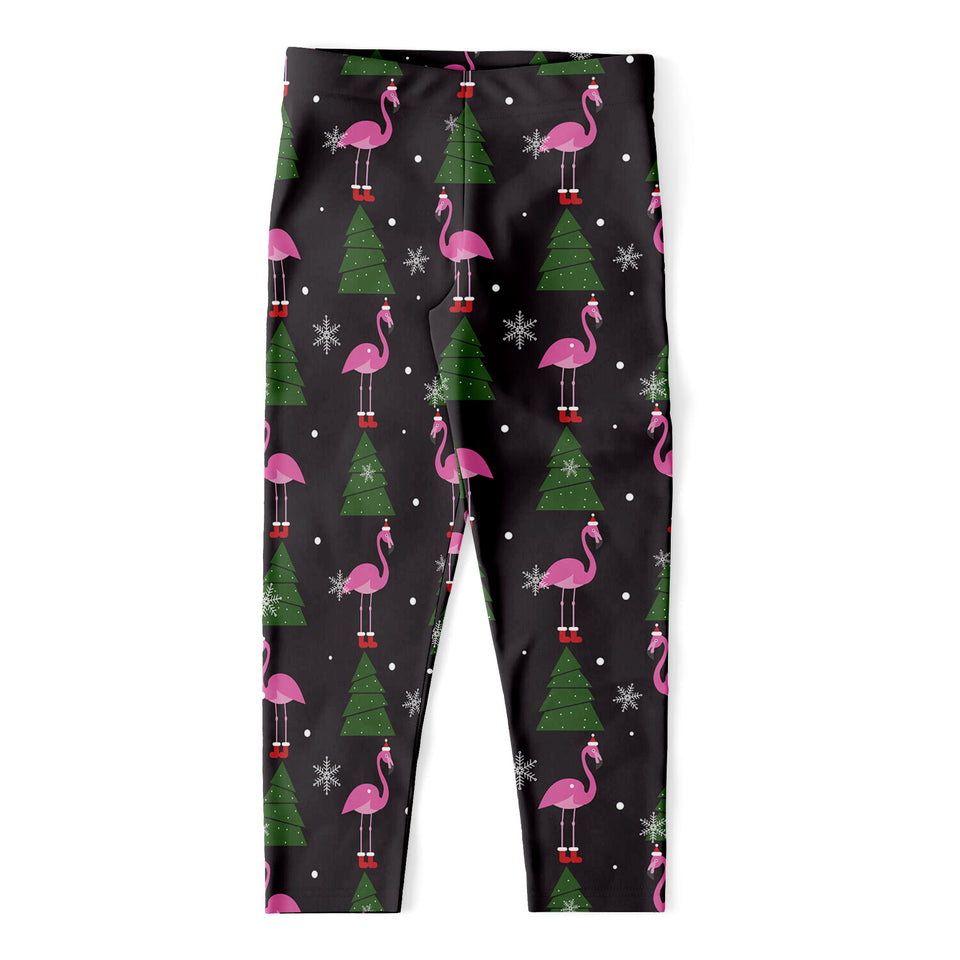 Pink Christmas Flamingo Pattern Print Women's Capri Leggings