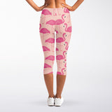 Pink Flamingo Pattern Print Women's Capri Leggings