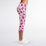 Pink Hand Breast Cancer Pattern Print Women's Capri Leggings