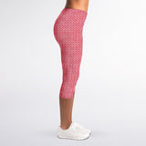 Pink Knitted Pattern Print Women's Capri Leggings